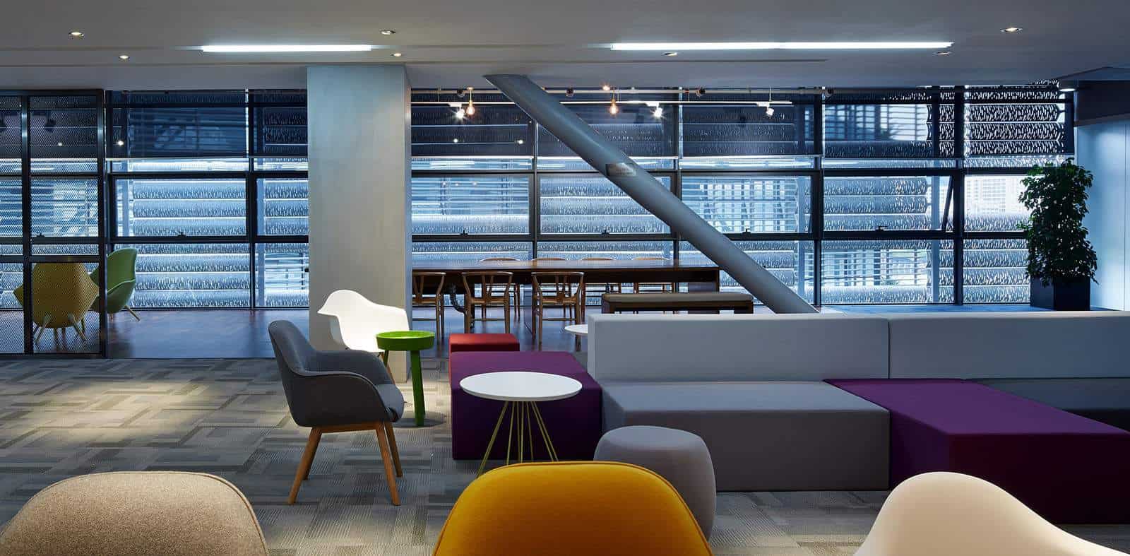 Break out area with multicoloured block seating
