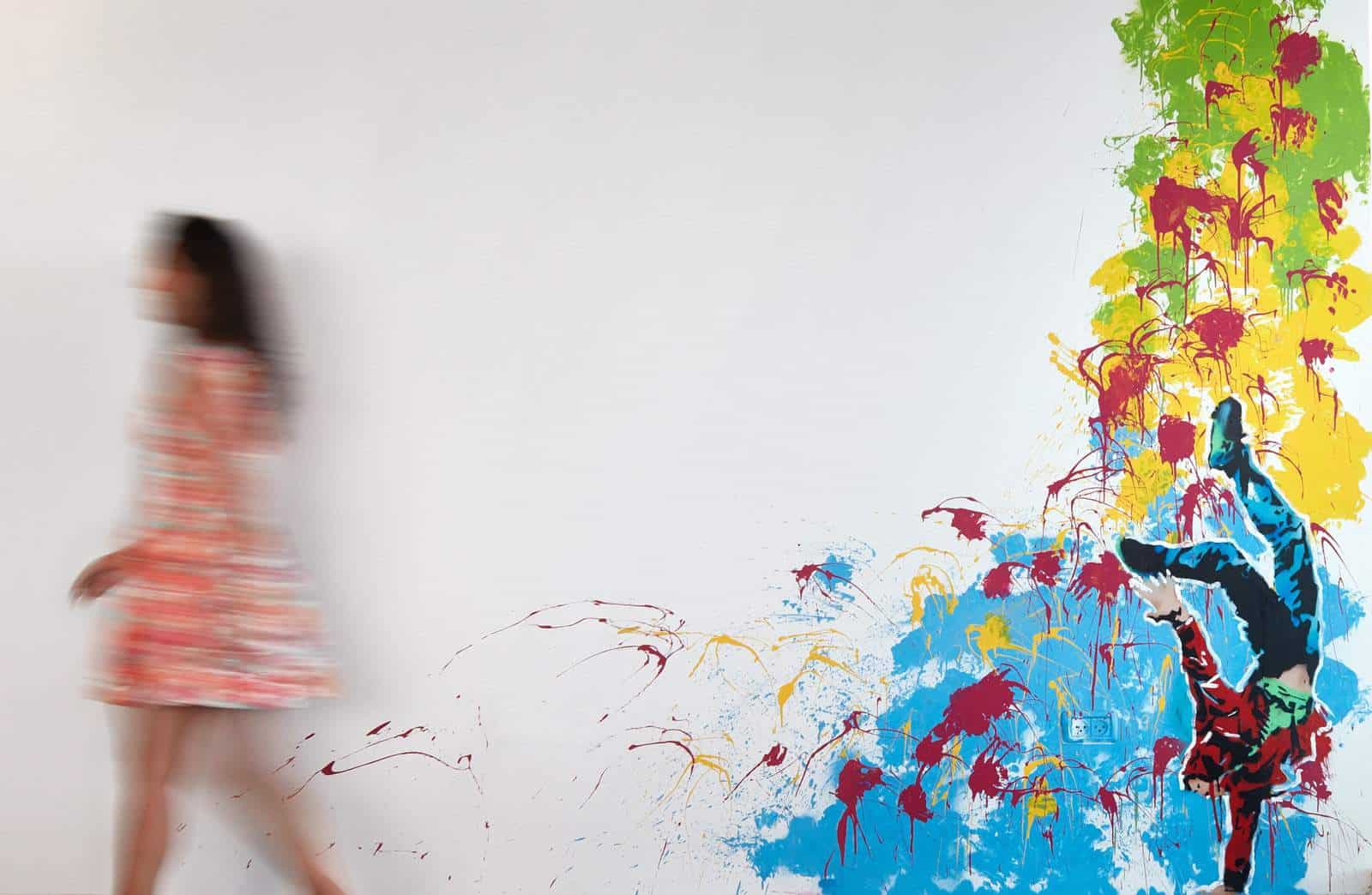 Multicoloured break dancer wall art
