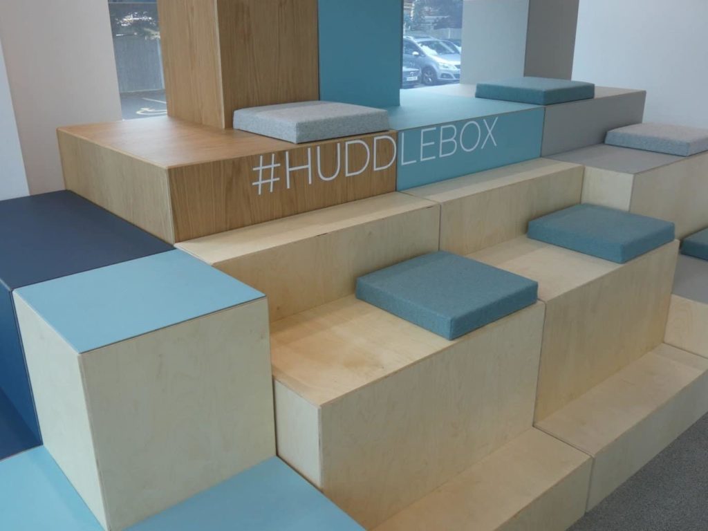 Huddlebox closeup with #Huddlebox logo branding