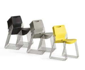 Touch chairs in black, grey and yellow shown in colour matched stacks