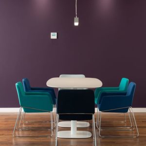Touch armchairs by Workagile shown with large table