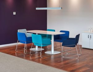 Touch armchairs by Workagile arranged around a large table