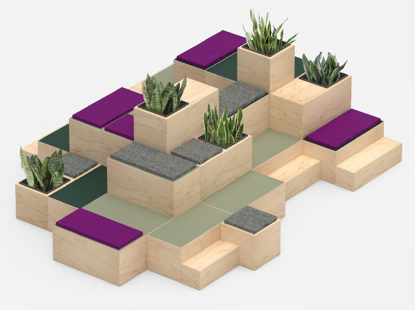 Huddlebox configuration shown with purple, grey and green accents
