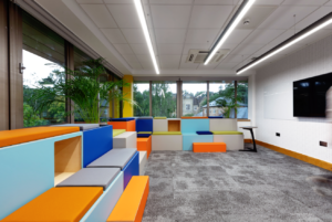 Vibrant Huddlebox tiered seating in office