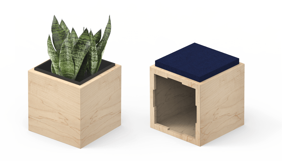 Huddlebox planter and storage module shown on a transparent background