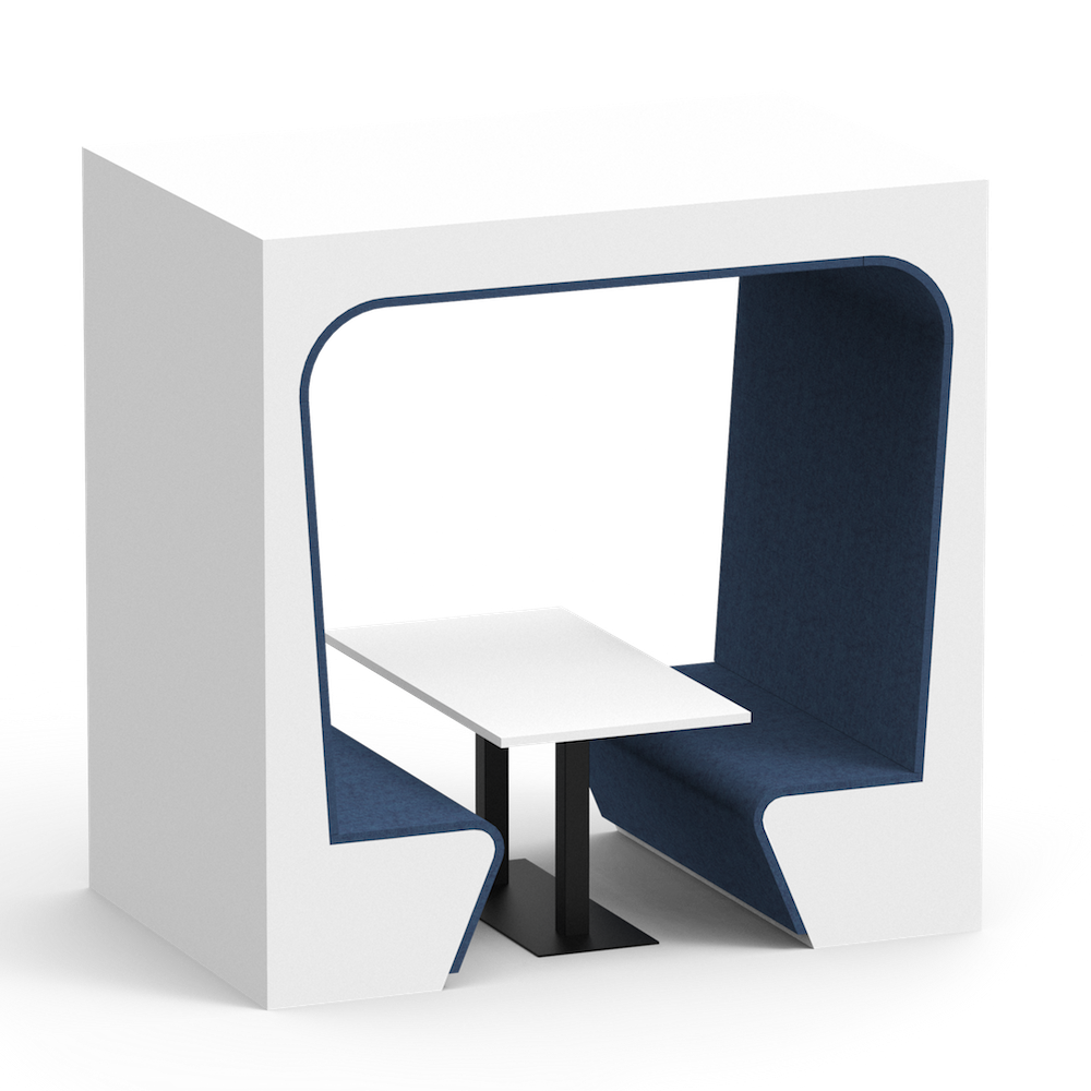 Snug Meeting Booth shown in white and dark blue