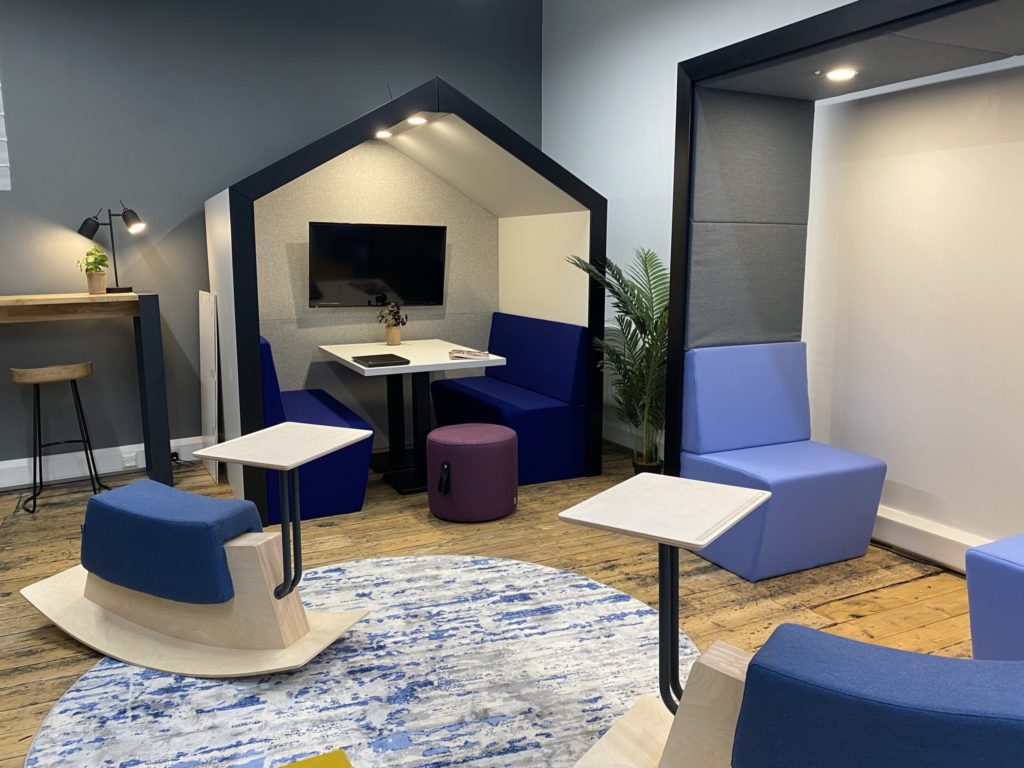 Workagile showroom showing Rokkadots, Dots seating and Snug meeting booth