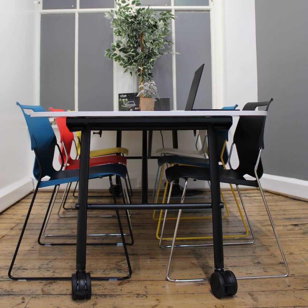 Workagile showroom showing Touch Chairs and easy move wheel table