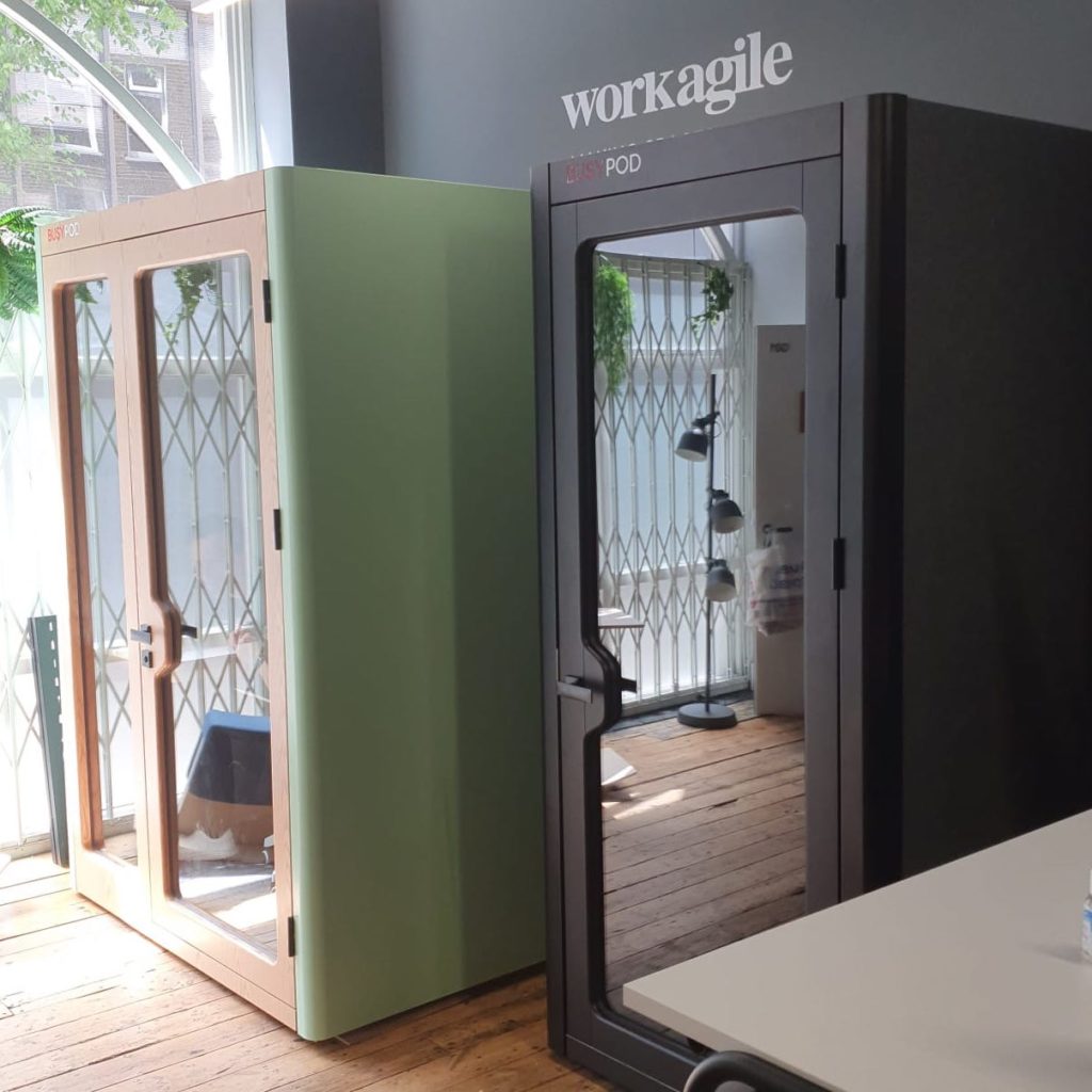 Workagile busy pods, single and double shown in green and black respectively